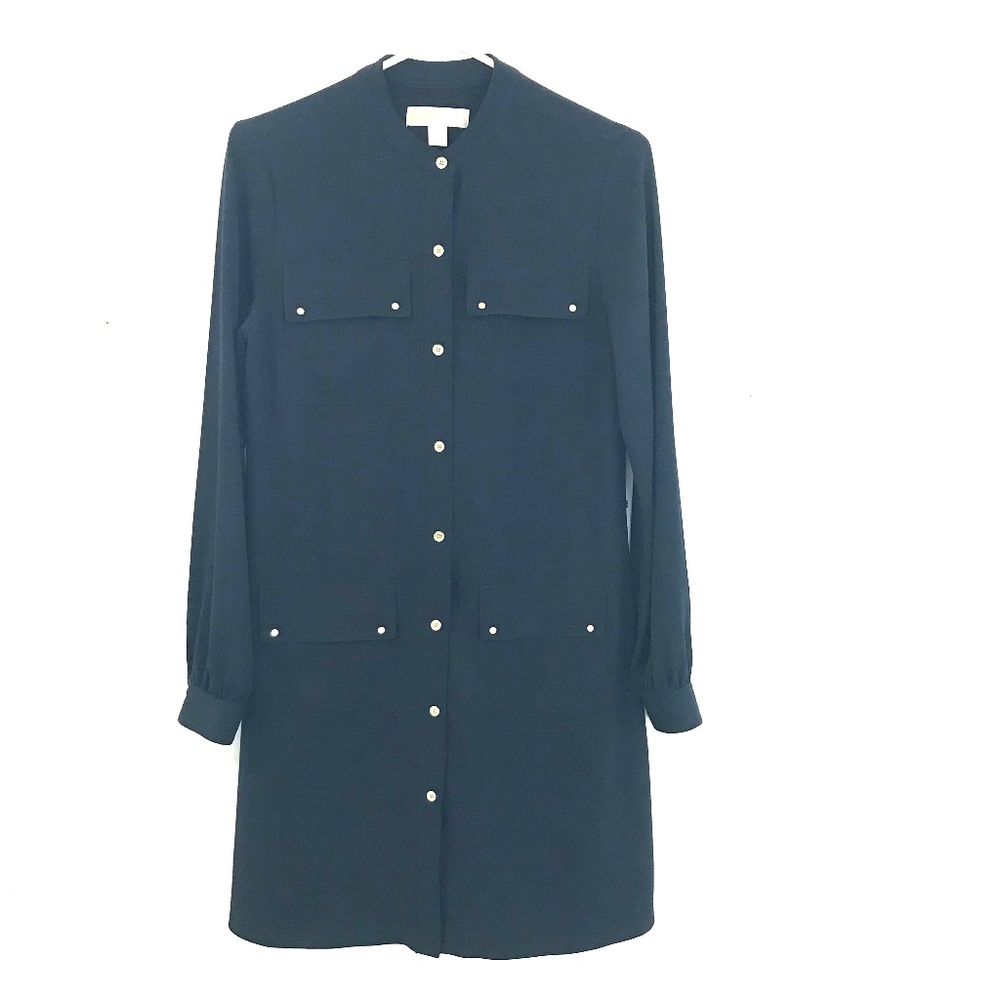 Michael Kors dress 4 navy 4 pockets balloon sleeves buttons knee length wedding - Picture 2 of 15